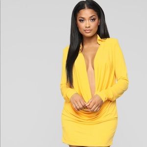Cowl neck yellow dress